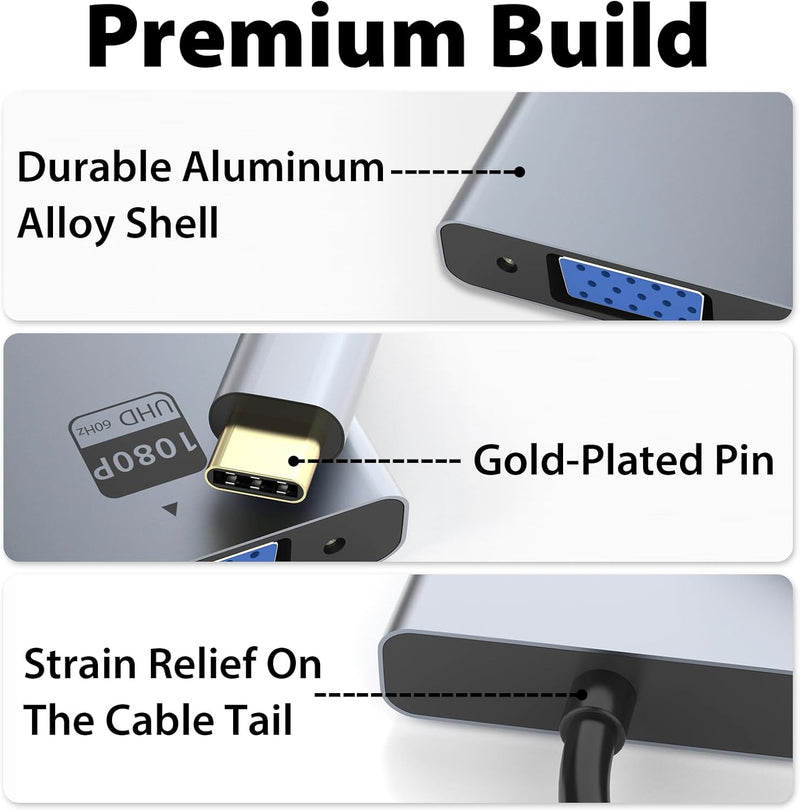 Cyberguys VGA to USB-C Adapter – Type-C to VGA Video Converter, 1080P@60Hz Plug & Play