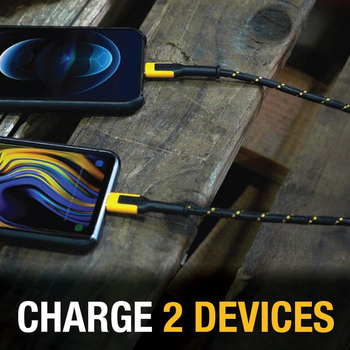 DEWALT Heavy Duty NeverBlock Dual USB Wall Charger – 12W Angled Plug, Compact 2-Port Adapter