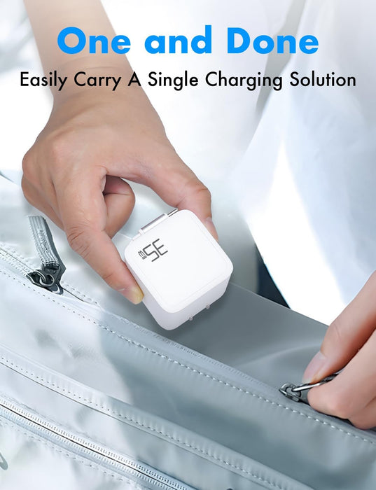 USB C Retractable Charger, GaN PD 35W Charger Block w/Retractable Type C Cable, Portable Wall Phone Chargers Fast Charging Adapter Foldable Plug for iPhone 16/15 ProMax/iPad/Galaxy/Pixel