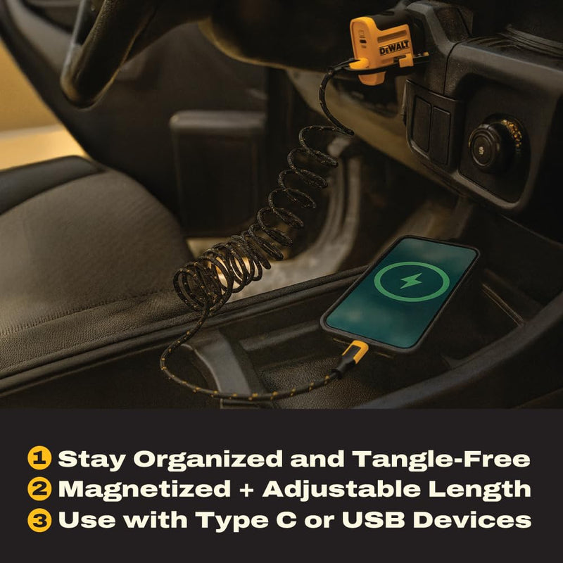 DEWALT Magnetic USB-C Cable 6ft – 60W PD Fast Charging Cord with USB-A Adapter