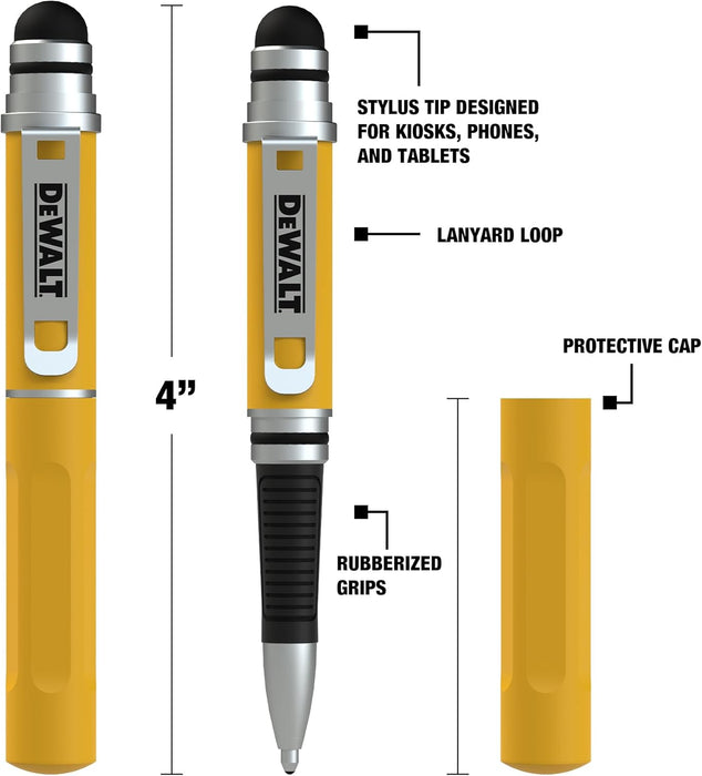 DEWALT Heavy Duty 3-in-1 Mini Stylus Pocket Pen, Tablet Pens for iPad, EDC Touch Screen Pens, Ballpoint w/Touchscreen Tip, Keypad Tip, Compatible iPhone Stylus Pen, Extra Ink Cartridge, Gifts for Dad