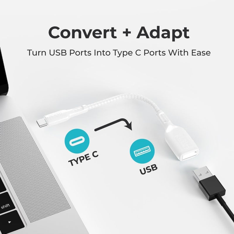 BLACK+DECKER USB-C to USB-A Adapter – Nylon Braided 2-Pack OTG Cable for iPhone, MacBook, iPad