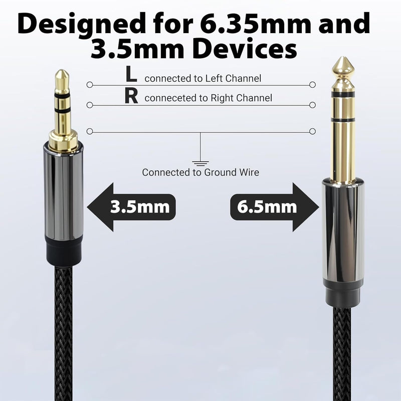 Cyberguys 3.5mm to 1/4 Audio Cable – TRS Stereo Braided Cord, Gold-Plated Connectors