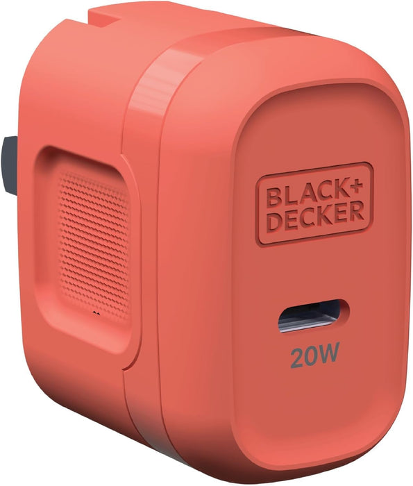 BLACK+DECKER GaN PD Wall Charger, 1-Port, 20W Type C Wall Plug, Compact Power Block USB C, Type-C Fast Charging for iPhone 16/15, USBC Charging Block, Perfect for Home, Office, Travel
