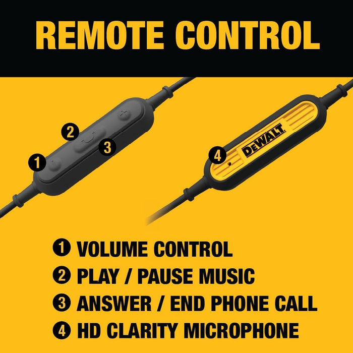 DEWALT Heavy Duty USB-C Wired Earphones – Jobsite Headphones w/Mic