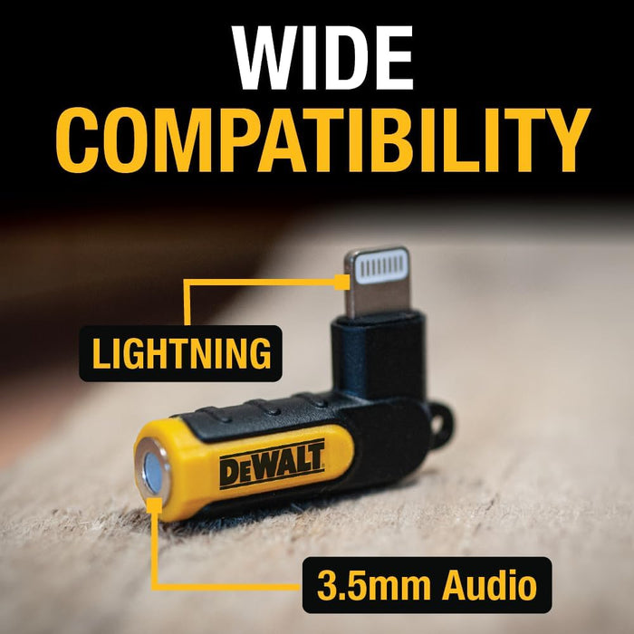DEWALT Heavy Duty 3.5mm to Lightning Adapter, 90Degree L Connector Female to 3.5mm Male Headphone Jack Adapter for iPhone, Compatible Lightning to 3.5 mm Headphone Jack Adapters, Adapts Legacy Devices