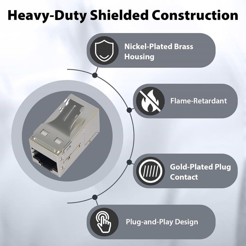 Cyberguys CAT6A Shielded Inline Coupler, Female-to-Female RJ45 – 5-Pack