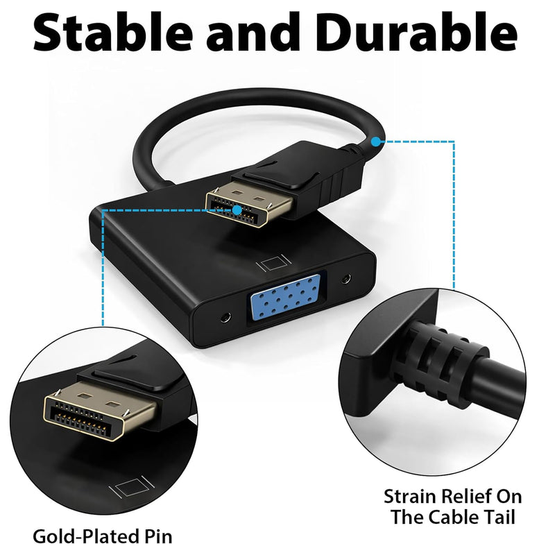 Cyberguys DisplayPort to VGA Adapter Cable, 1080p with Secure Latch