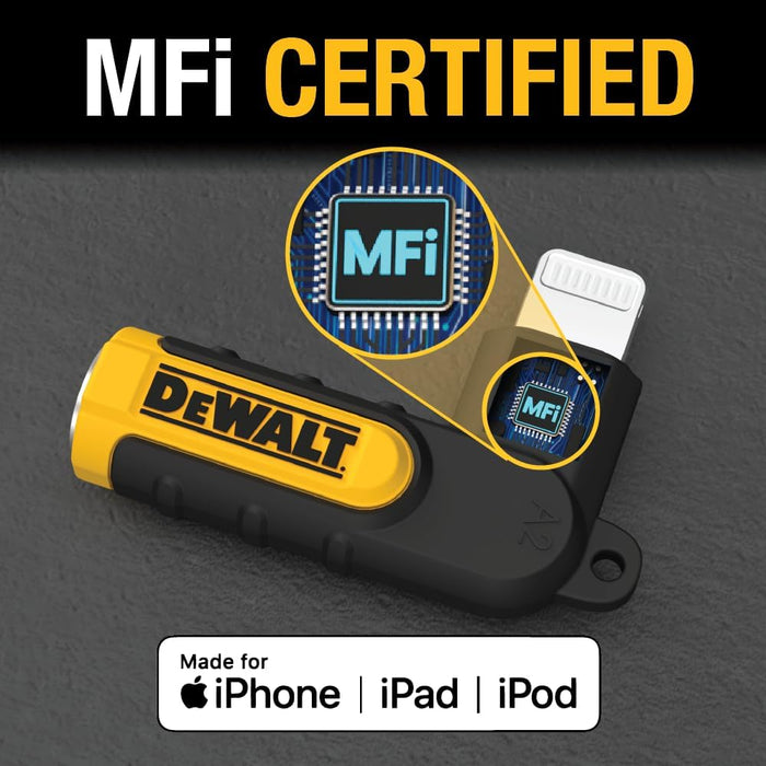 DEWALT Heavy Duty 3.5mm to Lightning Adapter, 90Degree L Connector Female to 3.5mm Male Headphone Jack Adapter for iPhone, Compatible Lightning to 3.5 mm Headphone Jack Adapters, Adapts Legacy Devices