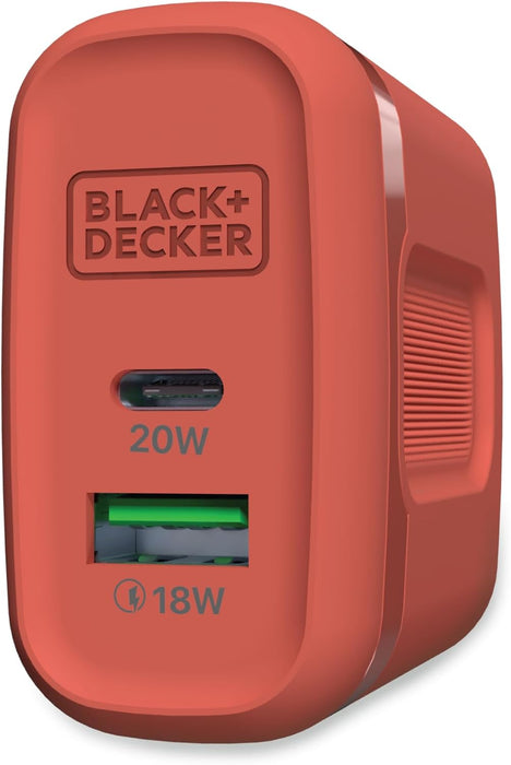 BLACK+DECKER Quick-Charge PD Wall Charger, 2-Port, 38W - USB & Type C Wall Plug - Compact Power Block USB C - Fast Charger Adapter Power Delivery & Qualcomm QC 3.0 - Perfect for Home, Office, Travel