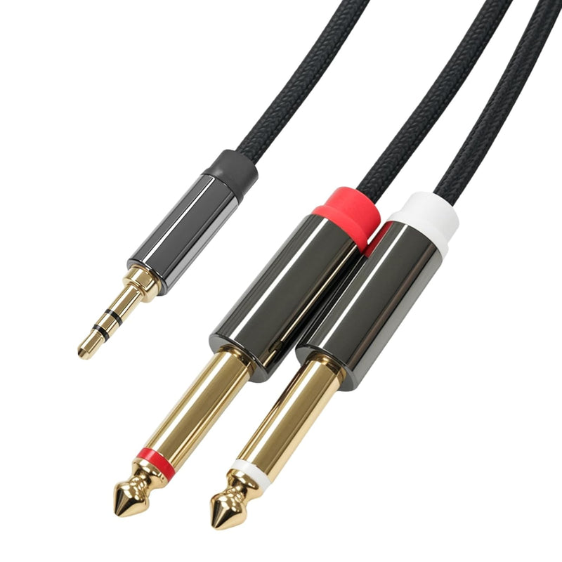 Cyberguys 3.5mm to Dual 1/4″ Audio Cable – Braided TRS to Dual TS Cord
