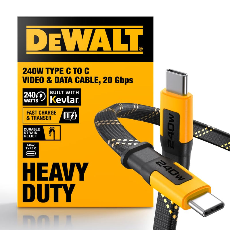 DEWALT USB-C to USB-C Data Cable 4ft, 240W Fast Charging 20Gbps Transfer
