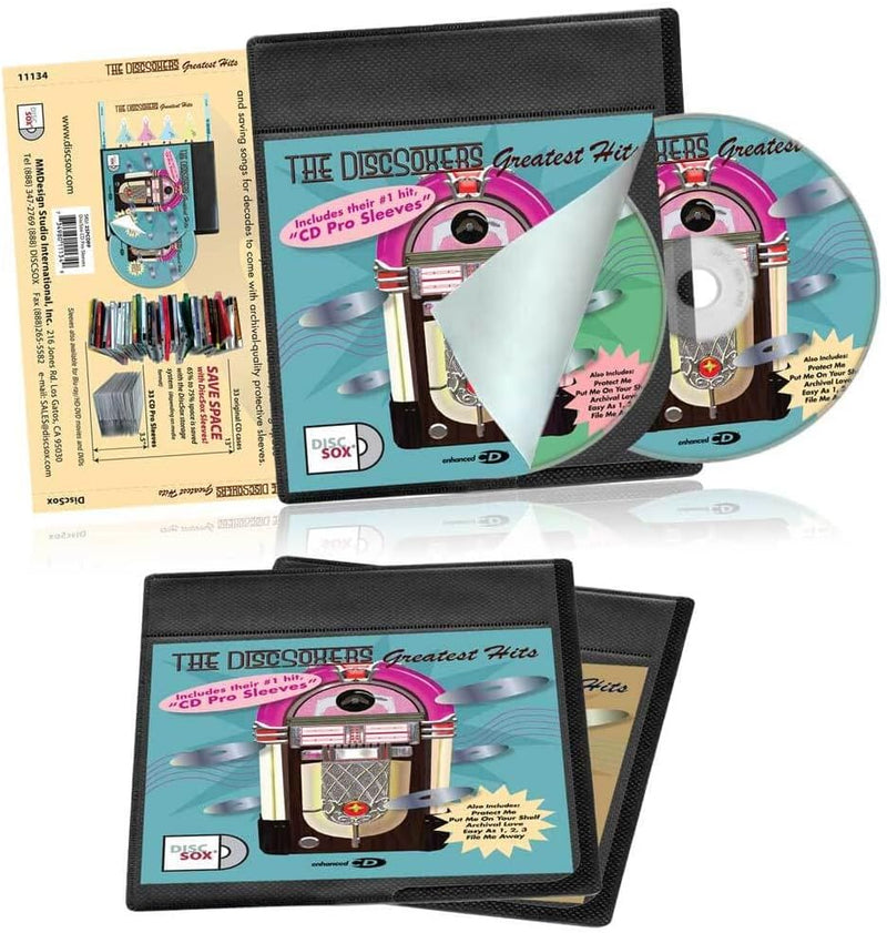DiscSox CD Pro Sleeves, Fabric-Lined Archival CD Storage – 25-Pack