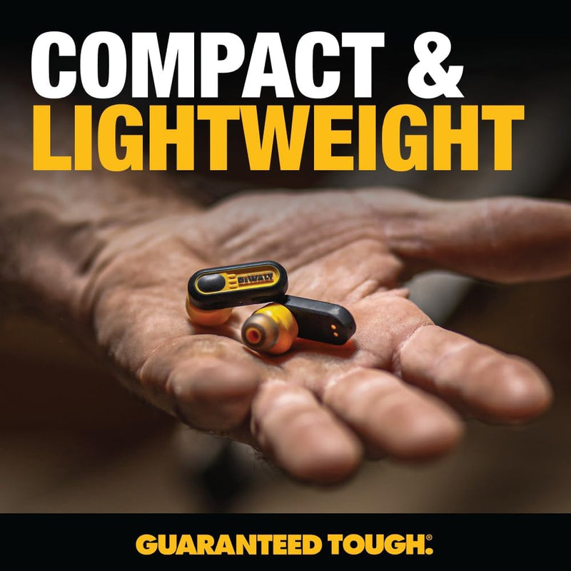 DEWALT Heavy Duty True Wireless Earbuds – Black Edition, 30+ Hr Battery, Jobsite Ready