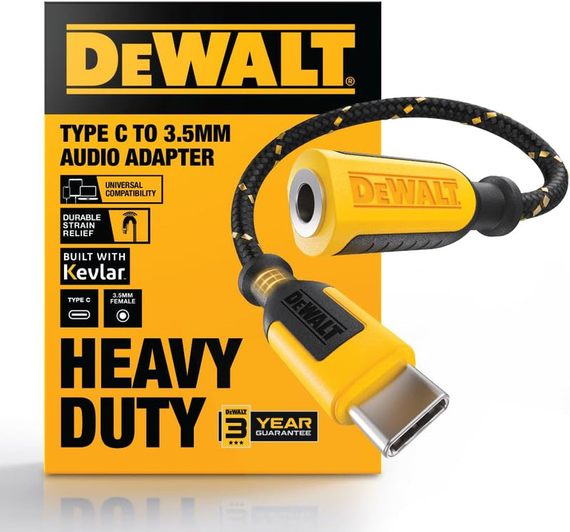 DEWALT USB-C to 3.5mm Headphone Jack Adapter with DAC Chip