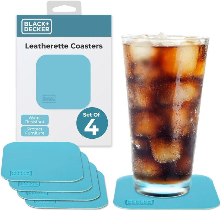 BLACK+DECKER Square Coasters Set of 4, Water-Resistant Coasters for Drinks, Flexible Durable 4" Drink Coaster for Tabletop Protection, Coffee Table Decor Ideal for Home Decor (Black)