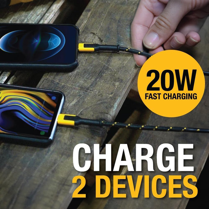 DEWALT Heavy Duty NeverBlock 20W Type C Charger, Dual Port Angled Cube Wall Adapter w/Foldable Plug, Patented Design Fast Charging Block for iPhone 16 15 14 13 12 Pro Max, Samsung Galaxy S24, HTC, LG