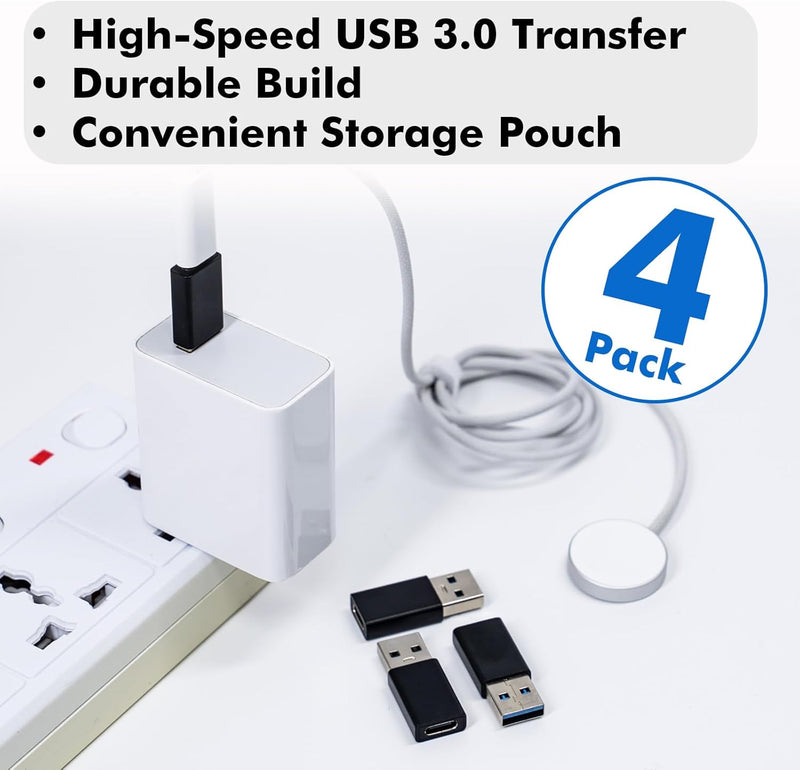TRAVEL DEPOT USB to USB-C Adapter 4-Pack – Female USB-C to USB-A Male Converter, 5Gbps USB 3.0 OTG Charger Adapter for iPhone, iPad, Samsung Galaxy, Apple Watch, AirPods