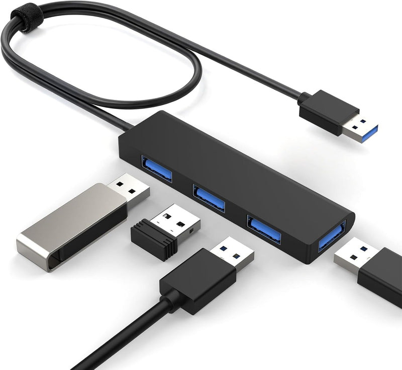 Cyberguys 4-Port USB 3.0 Hub with Power Port, Slim Portable Splitter – 2ft