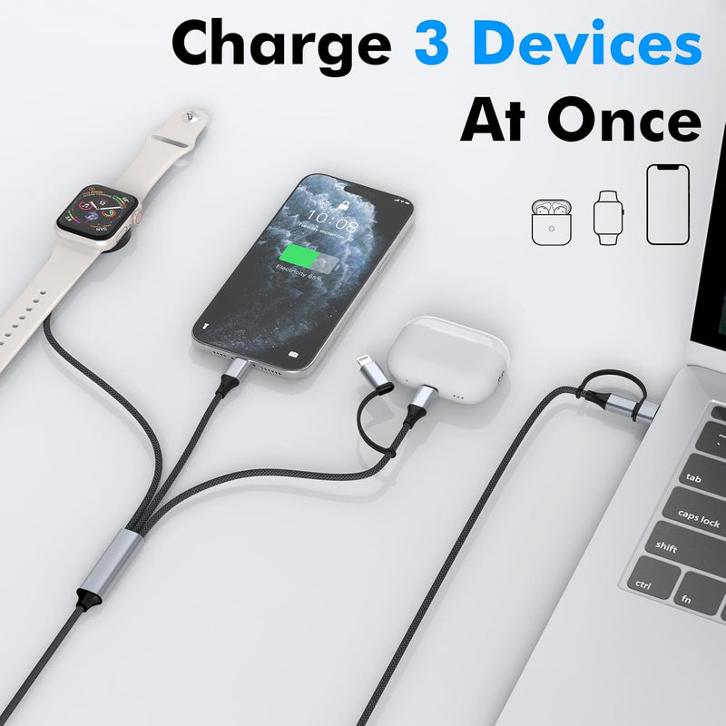4-in-1 Multi Charging Cable – 100W USB-C Fast Charger for iPhone, Samsung & Apple Watch