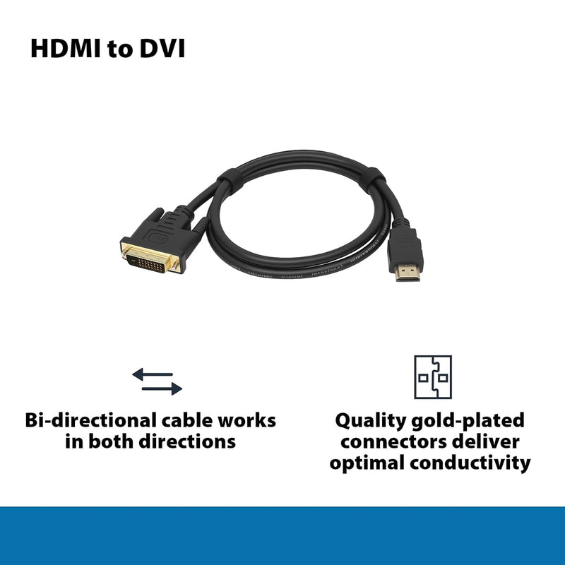 Cyberguys DVI to HDMI Cable – Bi-Directional DVI-D/DVI-I to HDMI Cord, 1080P@60Hz, Gold-Plated w/Screw Lock