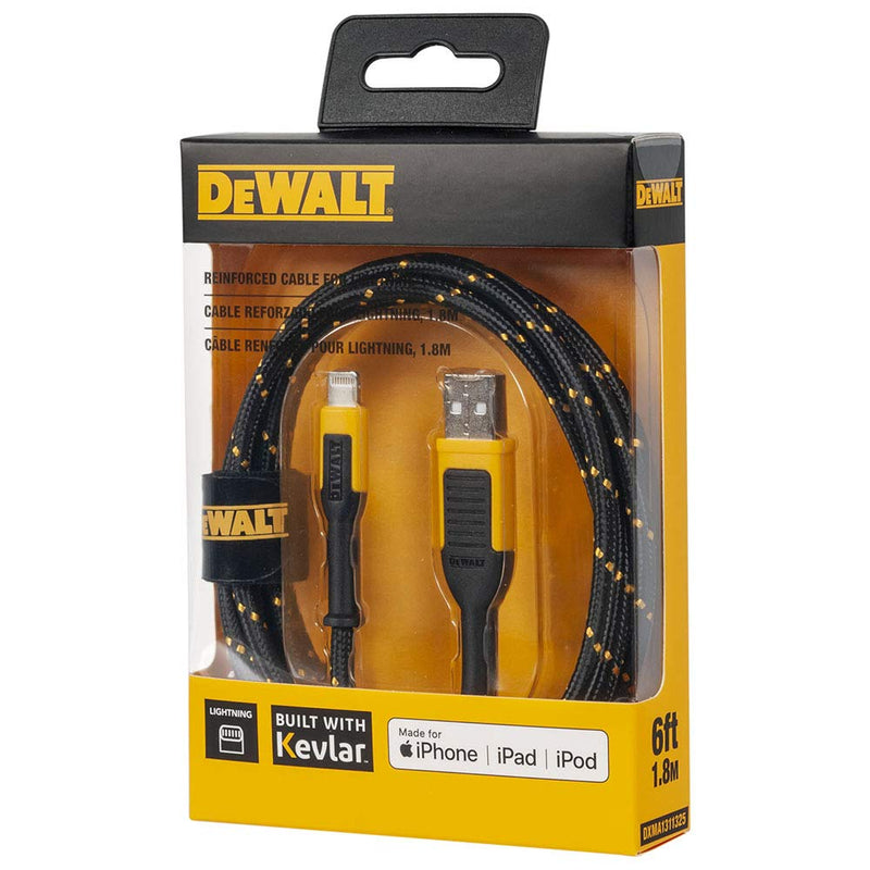 DEWALT Heavy Duty USB to Lightning Cable – Apple Certified Fast Charging Cord for iPhone, iPad, AirPods