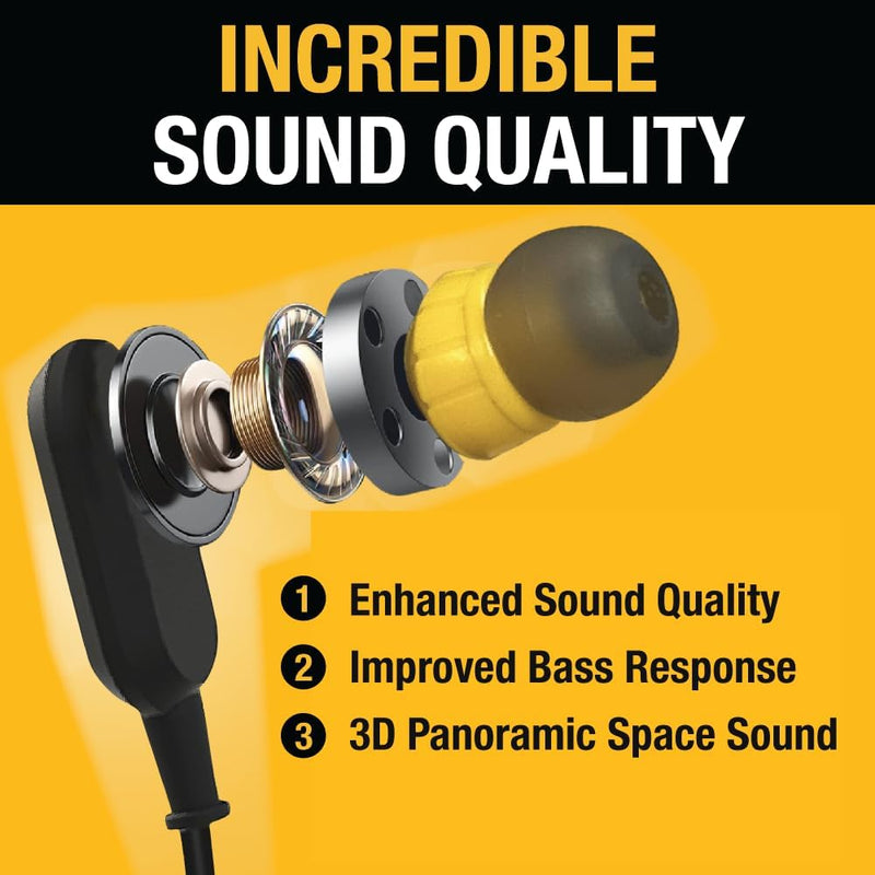 DEWALT Heavy Duty Neckband Bluetooth 5.2 Earbuds – 20H Runtime, IP56, with Mic