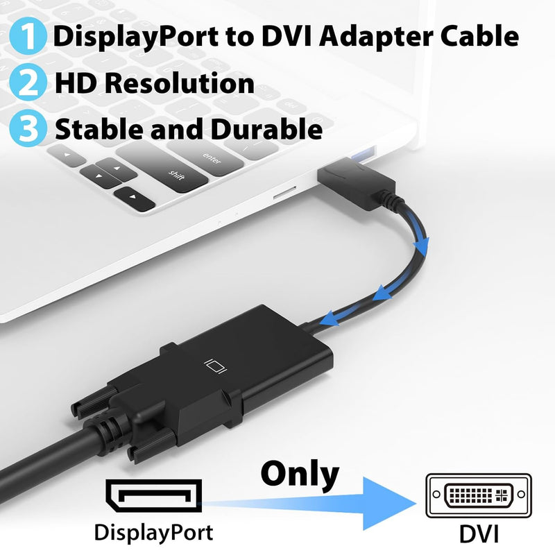 Cyberguys DisplayPort to DVI Adapter – Gold-Plated DP to DVI-D Converter, Male to Female, 1080P Full HD, Compatible with Laptops, PCs, Monitors, Projectors, HDTV