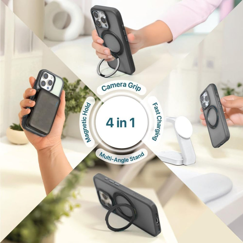 BLACK+DECKER iPhone 16 Case – 360° Rotating Ring Stand, MagSafe & Lanyard