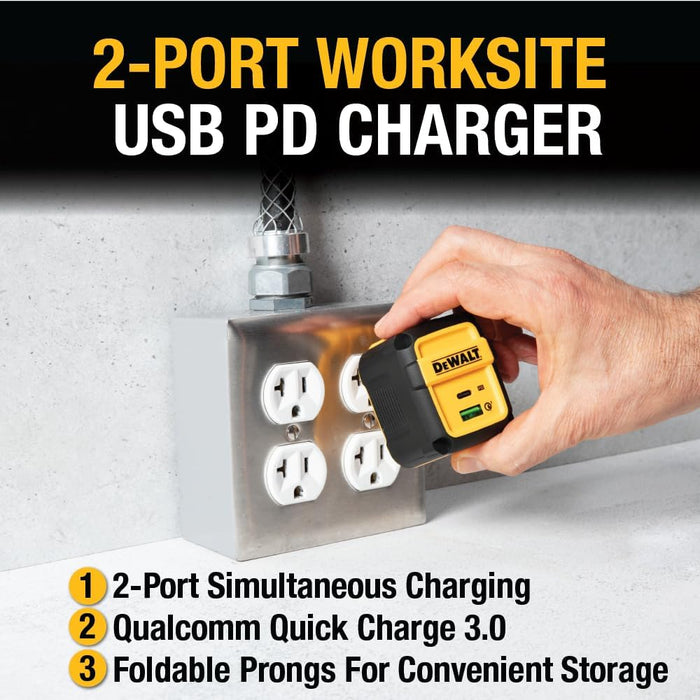 DEWALT Heavy Duty 49.5W Dual USB & USB-C Wall Charger – 2-Port Fast Compact Adapter for Phones & Tablets