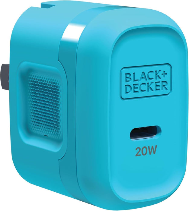 BLACK+DECKER GaN PD Wall Charger, 1-Port, 20W Type C Wall Plug, Compact Power Block USB C, Type-C Fast Charging for iPhone 16/15, USBC Charging Block, Perfect for Home, Office, Travel