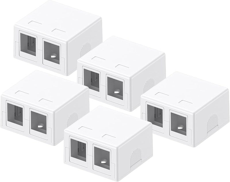 Cyberguys Keystone Jack Surface Mount Box, Wall or Desk Install – 5-Pack
