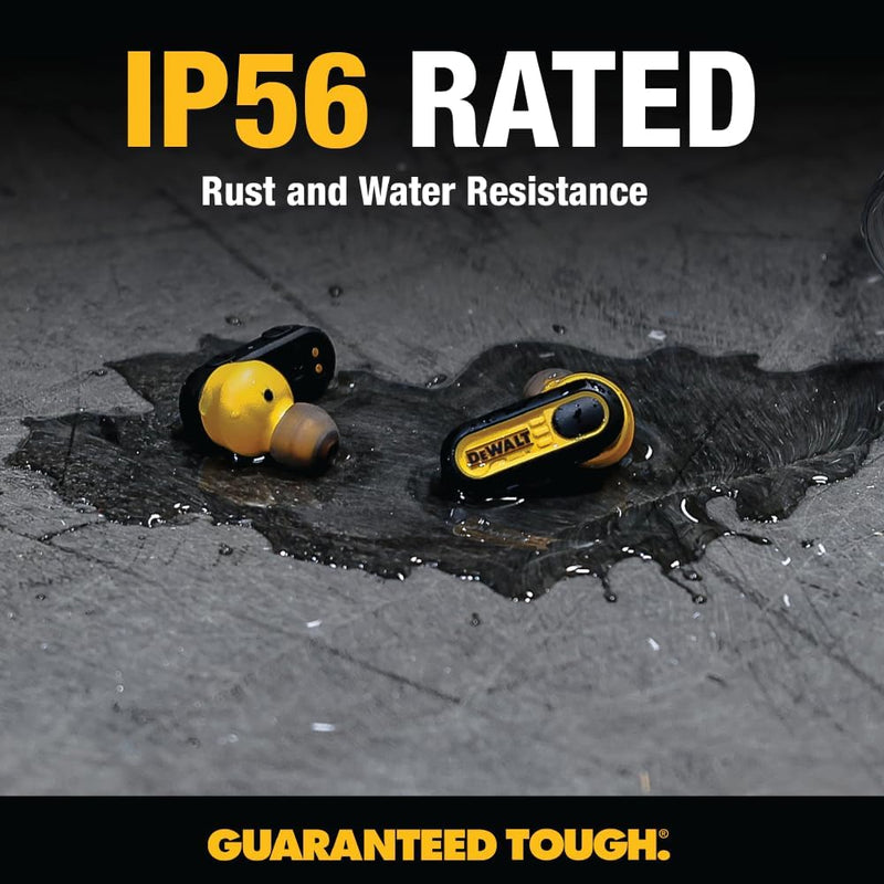 DEWALT Heavy Duty True Wireless Earbuds – Black Edition, 30+ Hr Battery, Jobsite Ready