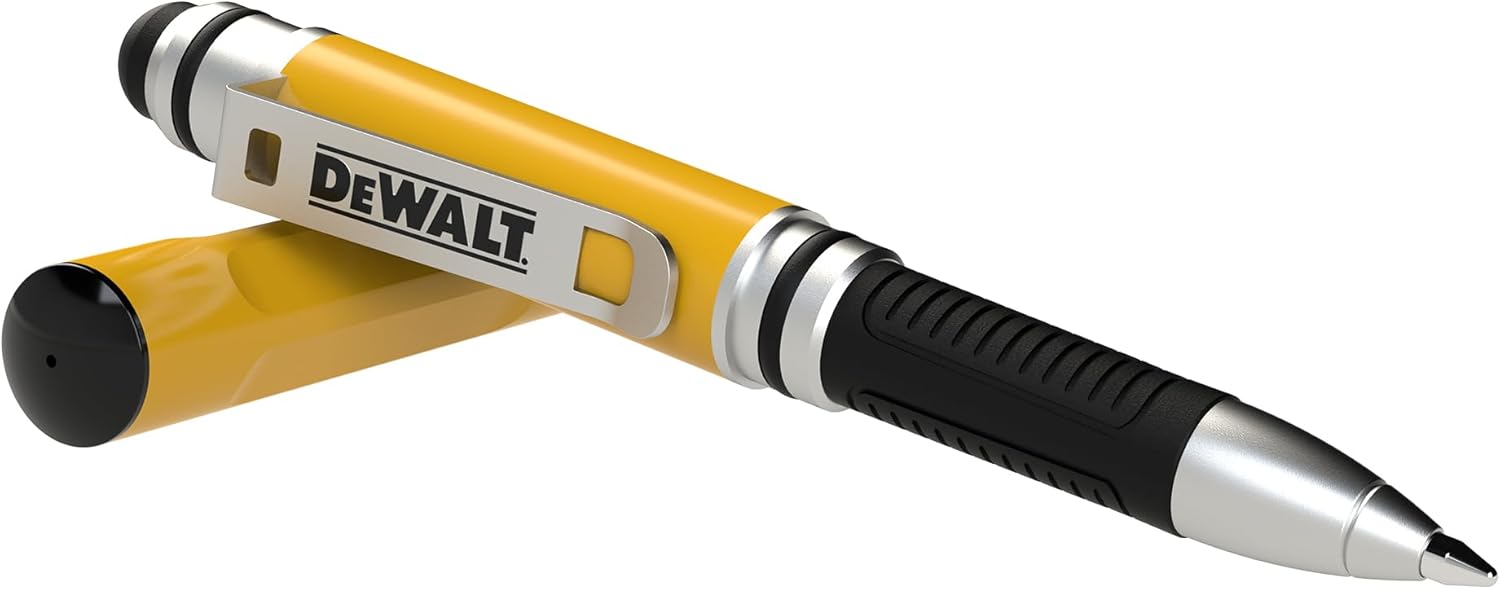 DEWALT Heavy Duty 3-in-1 Mini Stylus Pocket Pen, Tablet Pens for iPad, EDC Touch Screen Pens, Ballpoint w/Touchscreen Tip, Keypad Tip, Compatible iPhone Stylus Pen, Extra Ink Cartridge, Gifts for Dad