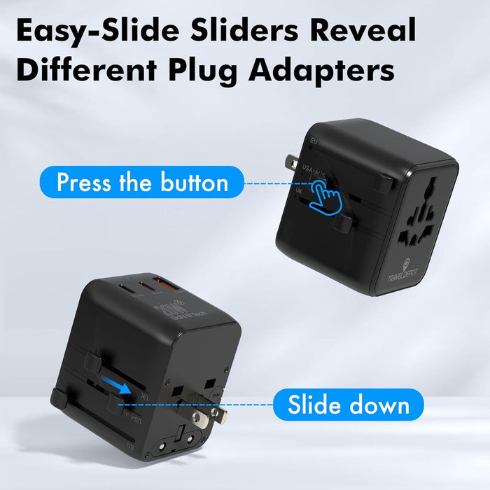Universal GaN Travel Adapter – 5-in-1 USB/AC, Global Charging