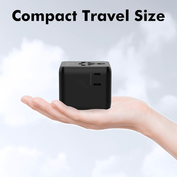 Universal GaN Travel Adapter – 5-in-1 USB/AC, Global Charging