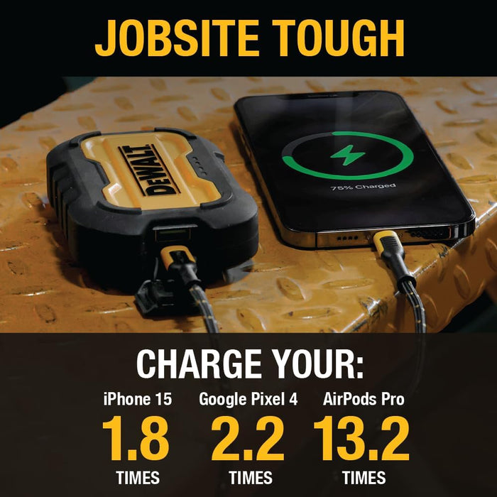 DEWALT Heavy Duty Portable Charger, 10,000mAh Power Bank w/USB-C Port, Fast Charging Battery Pack for iPhone 15/14/13 Series, Samsung Galaxy & More