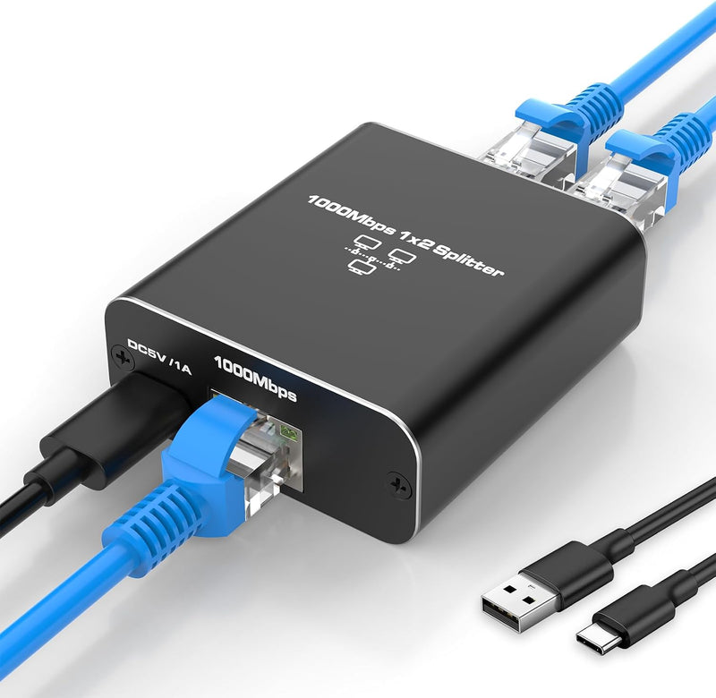 Cyberguys Gigabit Ethernet Splitter 1 to 2, USB Powered Active RJ45 Adapter