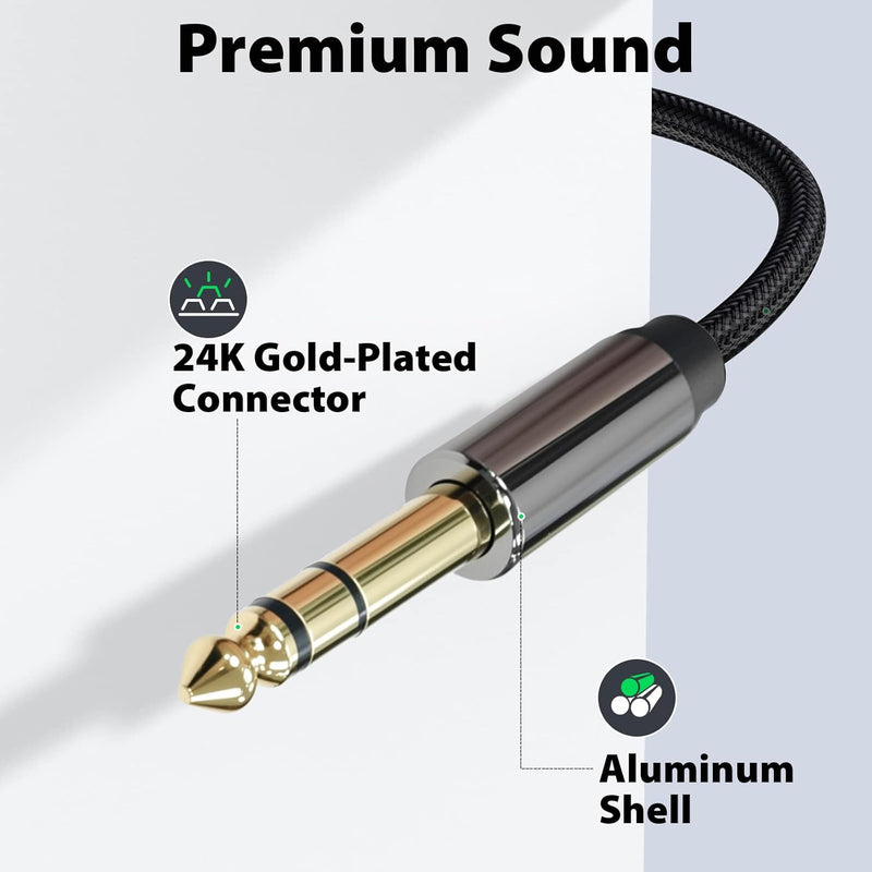 Cyberguys 3.5mm to 1/4 Audio Cable – TRS Stereo Braided Cord, Gold-Plated Connectors