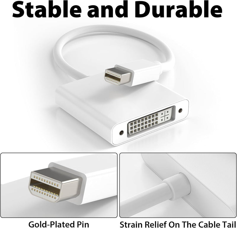 Cyberguys Mini DisplayPort to DVI Adapter – 4K@30Hz Mini DP to DVI-D Converter, Gold-Plated Connector, Compatible with MacBook, iMac, Surface, Thunderbolt