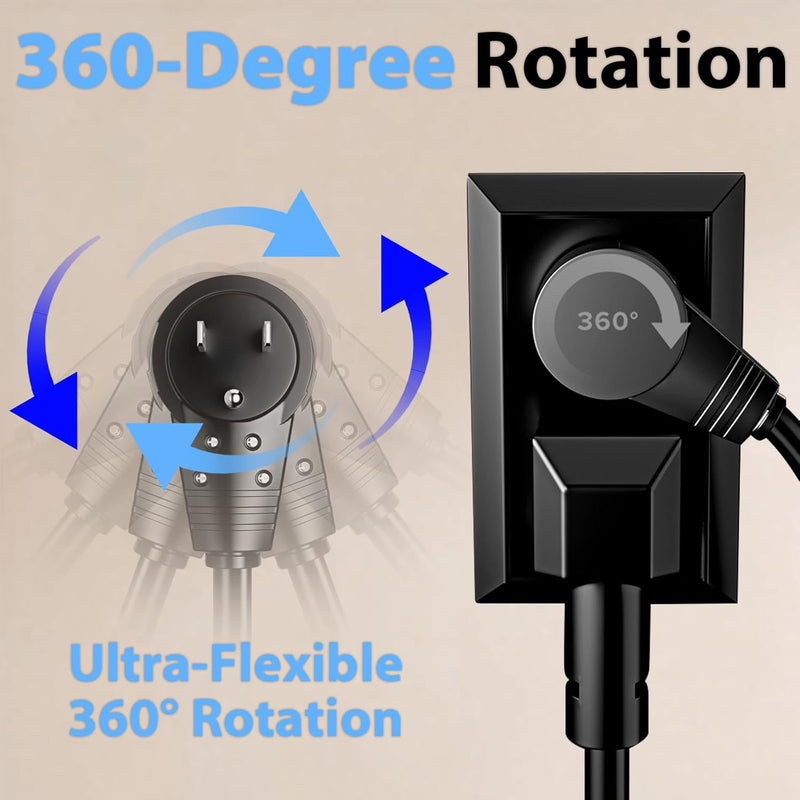 360° Rotating Flat Extension Cord – Low-Profile Plug, UL Listed