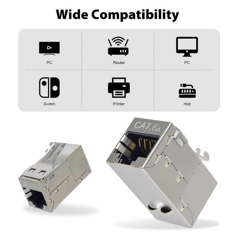Cyberguys CAT6A Shielded Inline Coupler, Female-to-Female RJ45 – 5-Pack