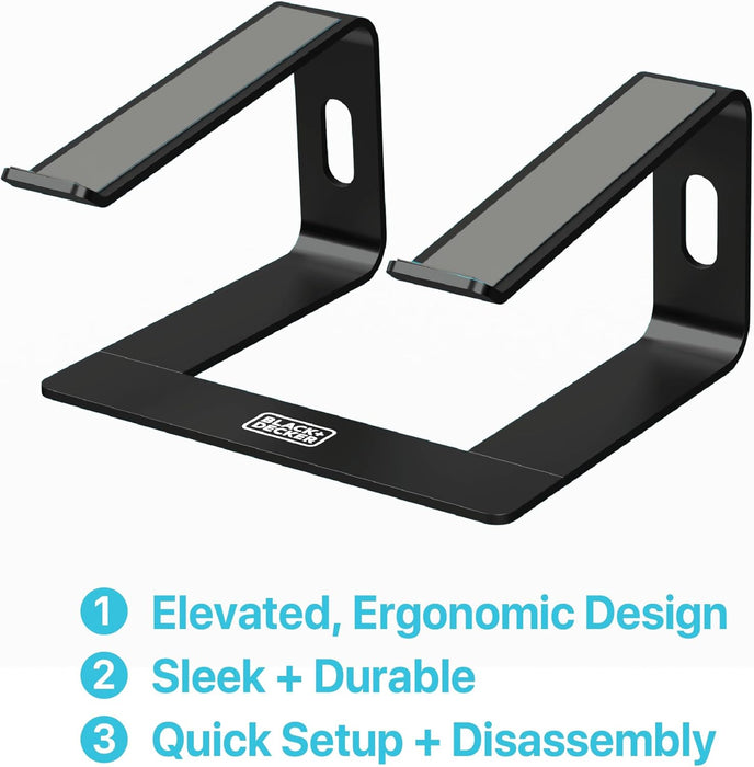 BLACK+DECKER Laptop Stand for Computer Desk, Ergonomic Laptop Stand for Desk, Laptop Riser Compatible with MacBook Notebook, Laptop Holder, Durable Aluminum Computer Riser Accessories