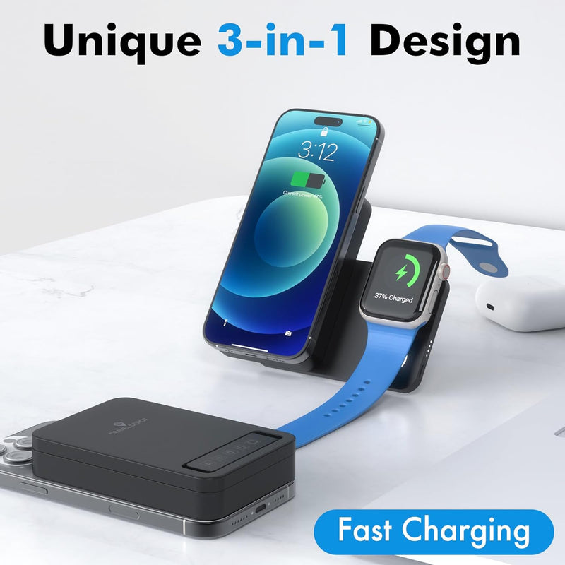 Travel Depot 3-in-1 Magnetic Wireless Power Bank – 10000mAh Portable Charger w/ Stand