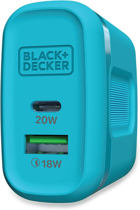 BLACK+DECKER Quick-Charge PD Wall Charger, 2-Port, 38W - USB & Type C Wall Plug - Compact Power Block USB C - Fast Charger Adapter Power Delivery & Qualcomm QC 3.0 - Perfect for Home, Office, Travel