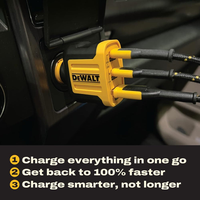 DEWALT 65W 3-Port Car Charger – Dual USB-C + USB-A Fast Charging Adapter