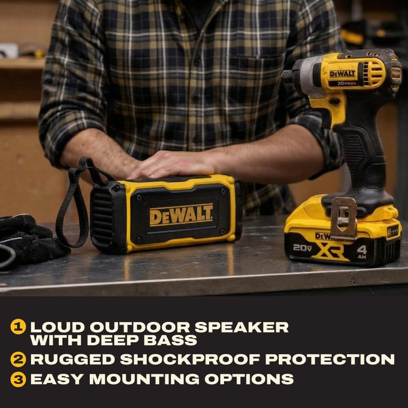 DEWALT Magnetic Jobsite Bluetooth Speaker, 14H Runtime Waterproof Portable