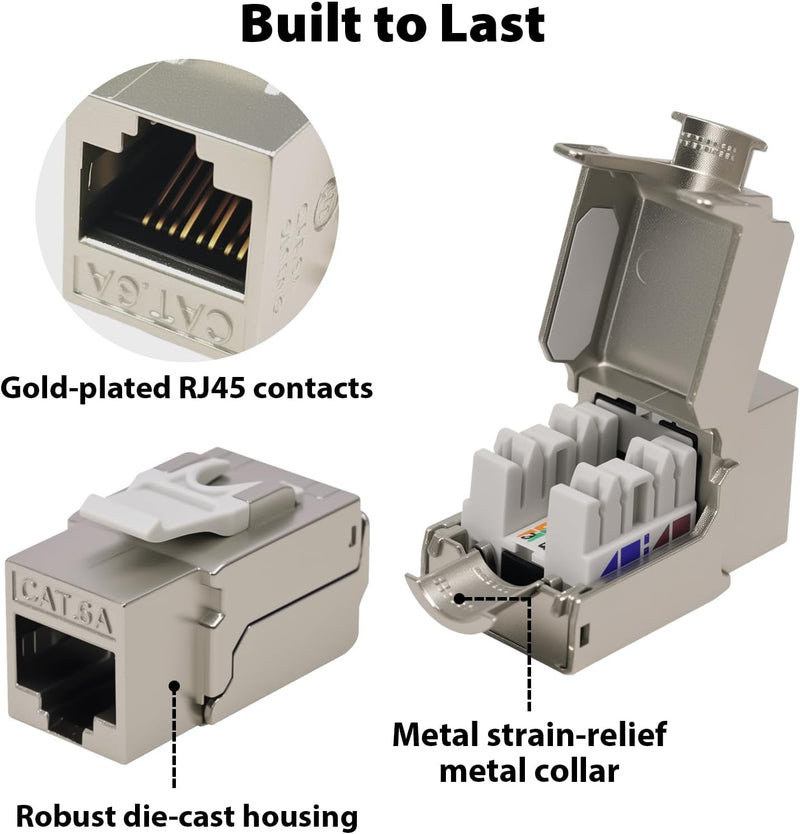 Cyberguys 90° Shielded CAT6A Keystone Jacks 6-Pack – Metal Housing