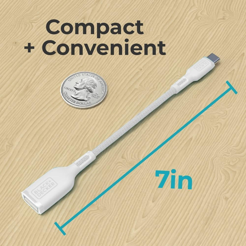 BLACK+DECKER USB-C to USB-A Adapter – Nylon Braided 2-Pack OTG Cable for iPhone, MacBook, iPad