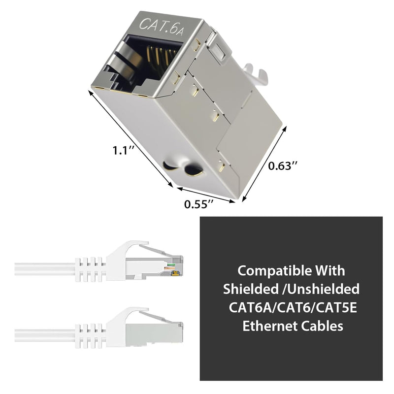 Cyberguys CAT6A Shielded Inline Coupler, Female-to-Female RJ45 – 5-Pack